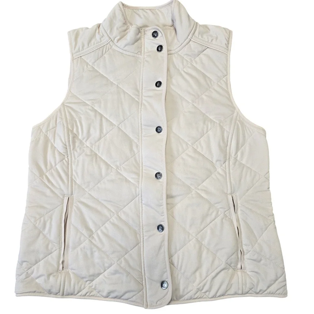 Lauren Ralph Lauren Quilted Vest Womens L Cream Snap Zip Lightweight Jacket